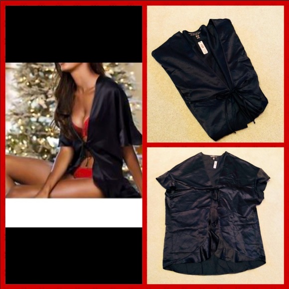 NWT 🎁 Victorias Secret Black Kimono Satin Robe - Picture 2 of 7